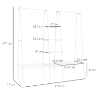 HOMCOM Kleiderständer mit Schuhablage Freistehender Kleiderstange Garderobenständer Stahl Weiß 176 x 47 x 177 cm(m-3)