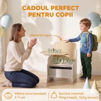 AIYAPLAY Set Masă și Scaune pentru Copii cu Spațiu de Depozitare pentru 3-5 Ani, Alb(m-7)
