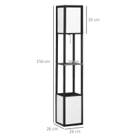 HOMCOM Candeeiro de Pé de Madeira com Prateleira Suporte para Lâmpada E27 Candeeiro Moderno 26x26x156 cm Preto e Branco(m-3)