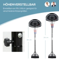 HOMCOM Basketballkorb Outdoor für Jugendliche, 160-210 cm Höhenverstellbarer Basketballständer mit Rollen(m-4)