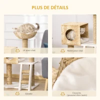 PawHut Arbre à chat arbre à grimper griffoir pour chat hauteur 100,5 cm avec coussins et échelle centre d'activités poteaux en quenouille(m-5)
