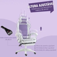 Vinsetto Cadeira Gaming Giratória de Couro PU com Altura Ajustável Inclinável 135° Apoio para a Cabeça 65x63x136-142 cm Branco e Roxo(m-5)
