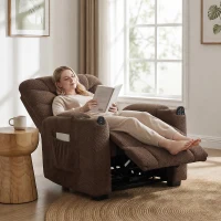 HOMCOM Cadeirão Relax Reclinável Elétrico com Calor Lombar, Massagem Vibratória, Motor Silencioso, Função Memória, Bolsos e USB, Castanho(m-2)