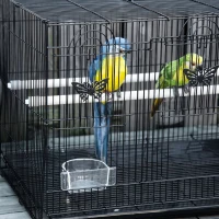 PawHut Colivie pentru păsări cu 2 stinghii și 3 intrări, din sârmă metalică și plastic, 60x41x41 cm, negru(m-7)