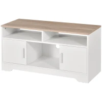 HOMCOM Meuble TV banc TV en bois grand espace de rangement avec 2 compartiments ouverts 2 armoires à porte une armoire ouverte 105 x 40 x 52 cm blanc(m-11)