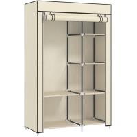 HOMCOM Schrank aus Stoff, Aufbewahrungslösung, 6 Regale, 1 Kleiderstange, Creme