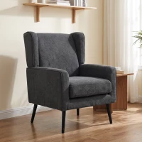 HOMCOM Poltrona para Quarto em Chenille Estilo Moderno de Meados do Século com Pernas em Madeira de Seringueira, Cinza Escuro(m-2)