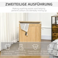 HOMCOM Faltbarer Bambus-Wäschekorb, handlicher 90 L Wäschebehälter mit herausnehmbarem Innensack und Deckel(m-6)