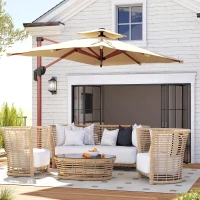 Outsunny Chapéu de Sol Excêntrico 300x198x252 cm com Manivela Inclinação Ajustável Duplo Teto e Base Cruzada Giratória 360° Caqui(m-2)