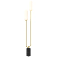 HOMCOM Lampadar în formă de U cu 2 Lumini și Întrerupător de Picior, Lampă de Podea din Sticlă și Oțel cu Bază de Marmură, 26x12x150 cm, Alb Negru și Auriu(m-12)