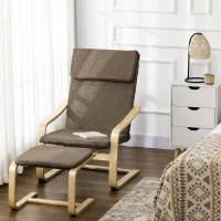 HOMCOM Sessel mit Fußhocker, Sessel-Set, Leinenoptik, Massivholz, Braun + Natur(m-2)