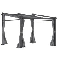 Outsunny Pergola, inklusive Befestigungsmaterial, ausziehbares Dach, 2.,97 m x 2,95 m x 2,3 m, Dunkelgrau(m-12)