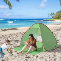 Cort de Plajă Outsunny Pop Up cu Protecție UV 30+ și Geantă de Transport, 200x150x119 cm, Verde(m-2)