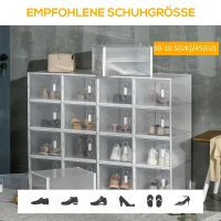 HOMCOM 18-teiliges Schuhregal, stapelbare Schuhboxen für Schuhe bis Größe 45, magnetische Türen, Kunststoff, 28 x 36 x 21 cm(m-7)