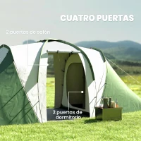 Outsunny Tenda de Campismo Familiar para 4-6 Pessoas com 2 Dormitórios Impermeável 3000 mm com Bolsa 555x225x190 cm Cinza e Verde(m-5)
