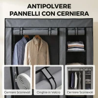 HOMCOM Armadio in tessuto con barra appendiabiti e 5 ripiani 110x45x175 cm, grigio(m-6)