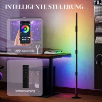 HOMCOM LED-Stehlampe, Standfußlampe mit Fernbedienung und verschiedenen Farben, Timer, App, Musik-Synchronisation, Dunkelgrau(m-5)