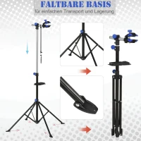 HOMCOM Fahrradmontageständer Zentrierständer Fahrradständer Reparaturständer vierbeinig mit Werkzeugablage Schwarz 144x144x117-170 cm(m-7)
