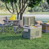Outsunny 33 L Campingkühlschrank, Reisekühlbox, tragbarer Autokühlschrank mit 2 Fächern und Rädern, Kunststoff, Grün(m-10)