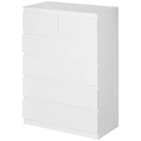 HOMCOM Cómoda Moderna com 6 Gavetas Cómoda de Madeira para Dormitório Entrada Sala de Estar 80x39x115cm Branco(m-12)