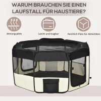 PawHut Welpenauslauf faltbar Netzabdeckung Hundelaufstall atmungsaktives Netz Ø120 x 58H cm Schwarz+Cremeweiß(m-4)