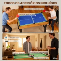 SPORTNOW Mesa Multijogos 13 em 1 Mesa de Jogo com Matraquilho Bilhar Ping-Pong Hóquei Xadrez Damas Backgammon e Acessórios 121x109x80 cm Madeira e Preto(m-7)