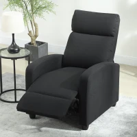 HOMCOM Relaxsessel, verstellbar 135°, ausziehbare Fußstütze, gepolsterte Lehnen, Leinen-Polyester, Schwarz(m-10)