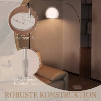 HOMCOM Stehlampe, gebogener Kopf, Fußschalter, Marmorsockel, Kunststoffschirm, Weiß(m-7)