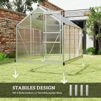 Outsunny Gewächshaus, Treibhaus, mit Dachfenster, Schiebetür, transparent, Polycarbonat+Aluminium, 190 x 252 x 201cm(m-6)