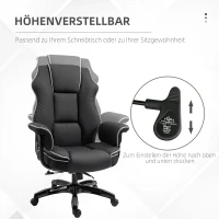 Vinsetto Bürostuhl, Ergonomisch Schreibtischstuhl mit Liegefunktion, Drehfunktion, Höhenverstellbar Computerstuhl für Home-Office, Kunstleder, Schwarz(m-4)