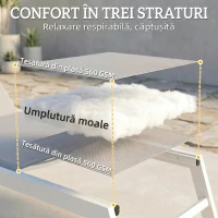 Outsunny Șezlong Căptușit, Spătar 6 Poziții, Cadrul din Aluminiu, Capacitate 120 kg, Gri Deschis(m-6)
