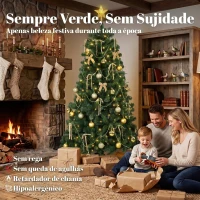 HOMCOM Árvore de Natal Decorativa 180 cm com 240 LED 755 Pontas Ignífugas Estrela 30 Bolas 18 Laços e Decoração Dourada Verde(m-4)