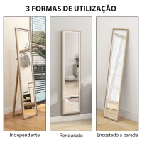HOMCOM Espelho de Pé 157x37 cm com Moldura em MDF Espelho de Parede Retangular  com 2 Formas de Utilização Madeira e Prata(m-5)