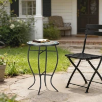 Outsunny Mesa de Jardim Redonda Mesa Auxiliar de Mosaico com Pés de Metal para Pátio Terraço Exterior Varanda Ø35,5x53,5 cm Turquesa(m-10)