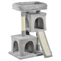 PawHut Kratzbaum 83 cm Kleiner Katzenkratzbaum mit Sisalsäulen, Katzenkratzbaum, Katzen Kletterbaum, Katzenbaum, Katzenmöbel Spielbaum für kleine Katzen, Hellgrau(m-1)