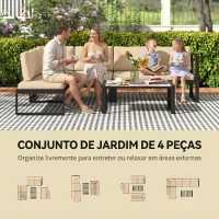 Outsunny Conjunto de Jardim Exterior de 4 Peças com 2 Sofás de 2 Lugares 1 Cadeira sem Braços e Mesa de Centro com Almofadas Caqui(m-4)