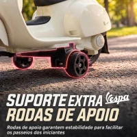 AIYAPLAY Mota Elétrica Infantil Mini Vespa GTS com 2 Rodas Auxiliares, Bateria de Lítio, Farol, Buzina e Encosto, Branco(m-5)