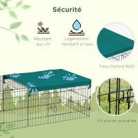 PawHut Parc enclos modulable acier avec bache pour lapins rongeurs petits animaux intérieur extérieur 185L x 75l x 50H cm vert(m-8)
