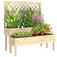 Outsunny Jardinière à 2 Niveaux avec Treillis, bac à fleurs, avec tissu non tissé, 108 x 62 x 120 cm, effet bois naturelle(m-11)