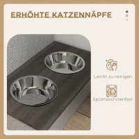 PawHut Katzenhaus, Futterplatz mit 2 Edelstahlnäpfen, Kratzmatte, weiches Liegekissen, 78 x 48 x 49,5 cm, grau(m-4)
