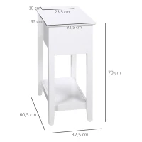 HOMCOM Mesa de Apoio com Tampa Abatível Prateleira de Armazenamento e Orifício para Cabos Oculto 60,5x32,5x70cm Branco(m-3)