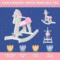 HOMCOM Cal Balansoar pentru Copii 1-3 Ani, din Lemn, 68 x 27 x 51,5 cm, Roz/alb(m-4)