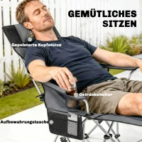 Outsunny 2er Set Campingstuhl faltbar Angelstuhl mit abnehmbar Fußstütze Getränkehalter belastbar 120 kg Grau(m-5)