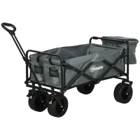 Outsunny Bollerwagen mit Kühltasche, klappbar, Stahlrahmen, bis 100 kg, 113x57x77-100 cm, Dunkelgrau(m-11)