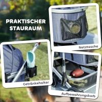 PawHut Hundewagen 3 in 1 Hundebuggy klappbar für Katzen bis 10 kg Katzenbuggy mit Kissen Becherhalter Dunkelblau(m-9)