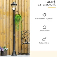 Outsunny Lampă Solară de Grădină cu Lumină LED și Senzor de Mișcare, Aluminiu și Sticlă, 22x22x196 cm, Negru(m-6)