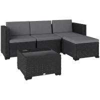 Outsunny Set Modular de Grădină din Rattan cu Perne, Canapea de Colț Gri, 5 Piese(m-12)
