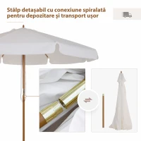 Outsunny Umbrelă de grădină cu acoperiș dublu, din lemn de bambus și poliester, Ø325x250 cm, crem(m-4)