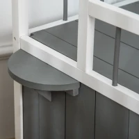 PawHut Katzenhaus mit Balkon Katzenhütte Lodge Outdoor Winterfest Massivholz Grau+Weiß 60 x 46 x 65 cm(m-7)