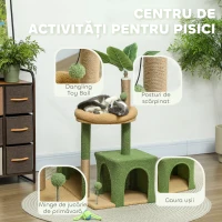 PawHut Arbore pentru pisici cu căsuță, pat și 2 mingi, din lemn și poliester, 44x30x98 cm, verde și maro(m-6)